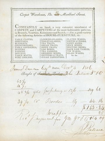 Bill for the original carpeting of the Duncan House