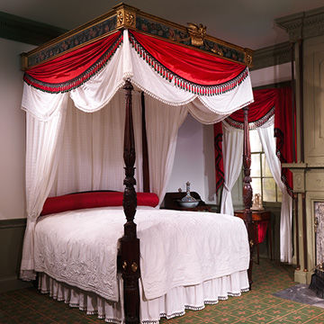Ornate bedstead in the Haverhill Room
