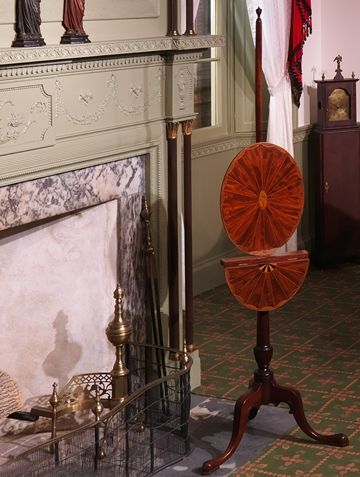 A view of an oval fire screen in the Haverhill Room