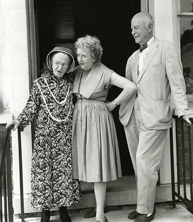 Emma B. King with Faith and Ted Andrews at Hancock Shaker Village in 1961