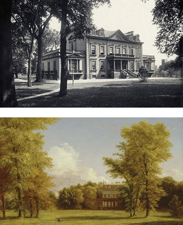 Top: photograph of the Van Rensselaer Estate from the New York Public Library; Bottom: oil painting of the Van Rensselaer Estate by Thomas Cole.