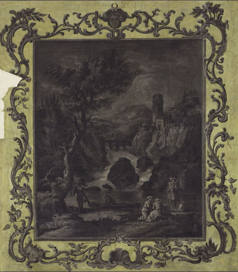 Wallpaper copied from an engraving by Jean Jacques Le Veau (1729–1786) after a painting by Joseph Vernet
