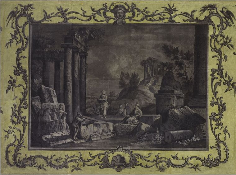 Scene in wallpaper based on a painting by Giovanni Paolo Panini 