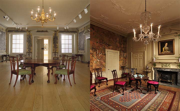 Composite image of two period rooms at the Met