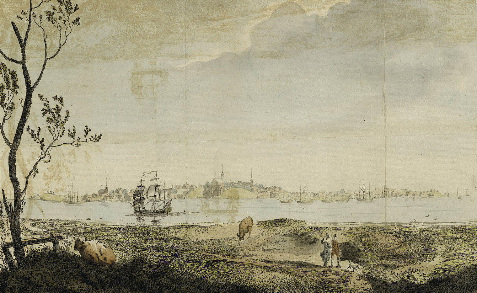 Hand-colored etching of Portsmouth, New Hampshire