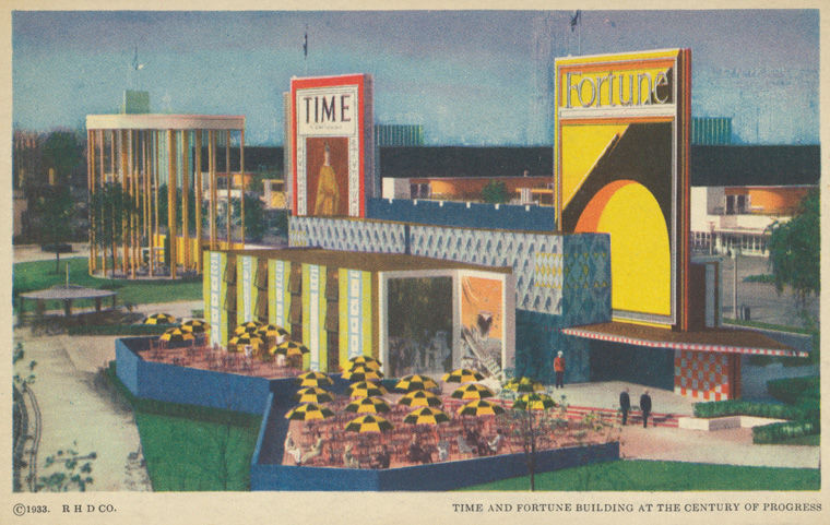 1933 postcard featuring an image of the Time and Fortune Building in Chicago