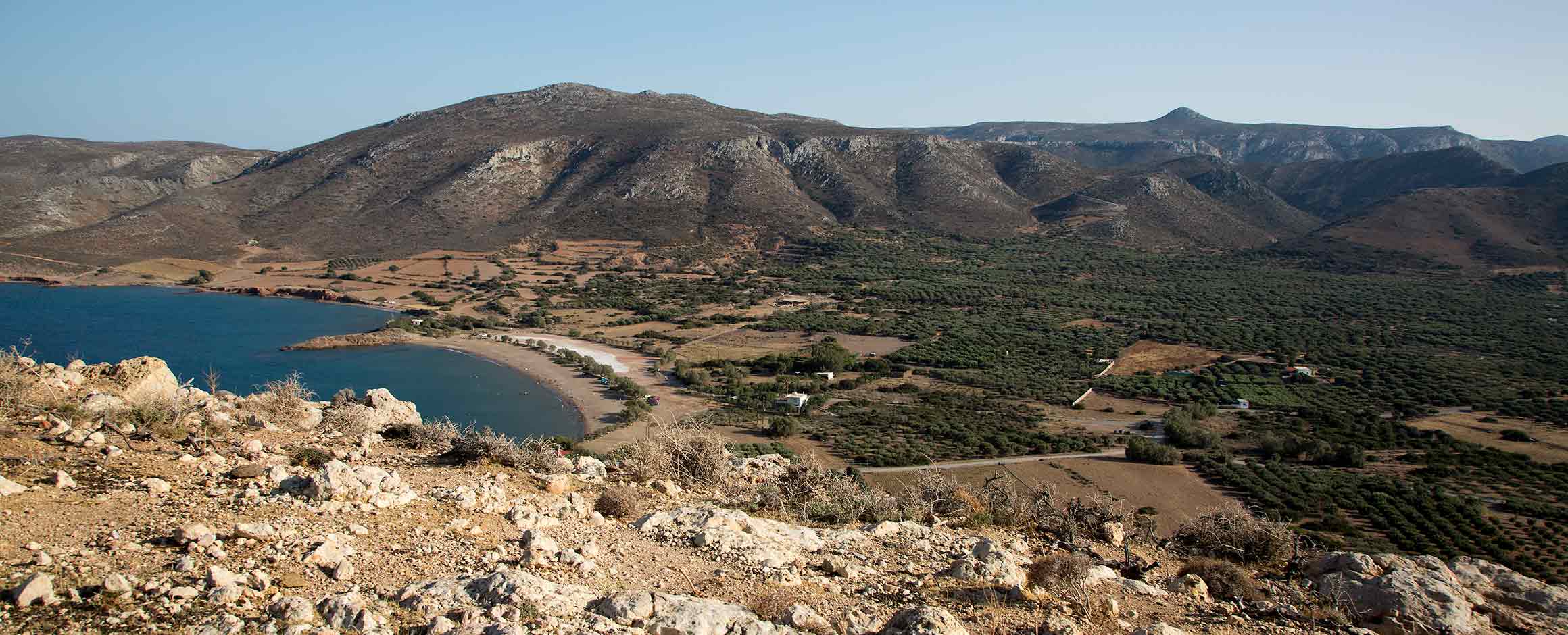 The Roussolakkos plain in eastern Crete viewed from the Kastri hill, with Mount Petsophas in the background