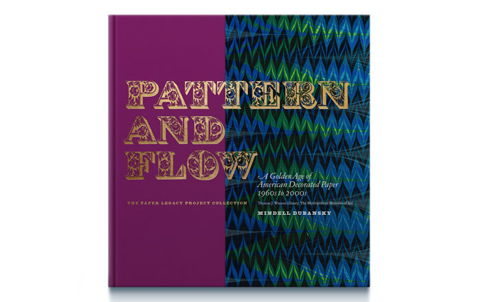 Book titled "Pattern and Flow" with a purple spine and marbled paper cover