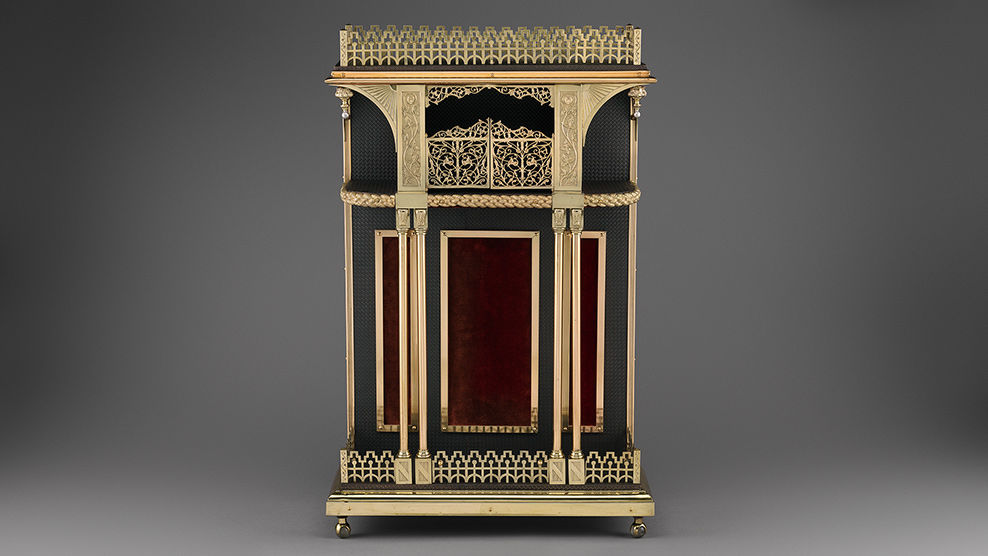 Charles Parker Company. Étagère, ca. 1880–90. Brass, silver plate and other metal plates, wood (L.2019.66.39)