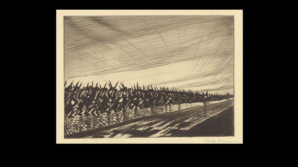 Christopher Richard Wynne Nevinson (British, 1889–1946). <em>Column on the March</em>, 1916. Drypoint. Purchase, Leslie and Johanna Garfield Gift, Lila Acheson Wallace, Charles and Jessie Price, and David T Schiff Gifts, The Elisha Whittelsey Collection, The Elisha Whittelsey Fund, Dolores Valvidia Hurlburt Bequest, Peco Foundation and Friends of Drawings and Prints Gifts, and funds from various donors, 2019 (2019.592.28)