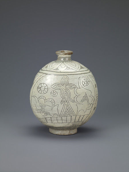 Flask-Shaped Bottle with Abstract Decoration