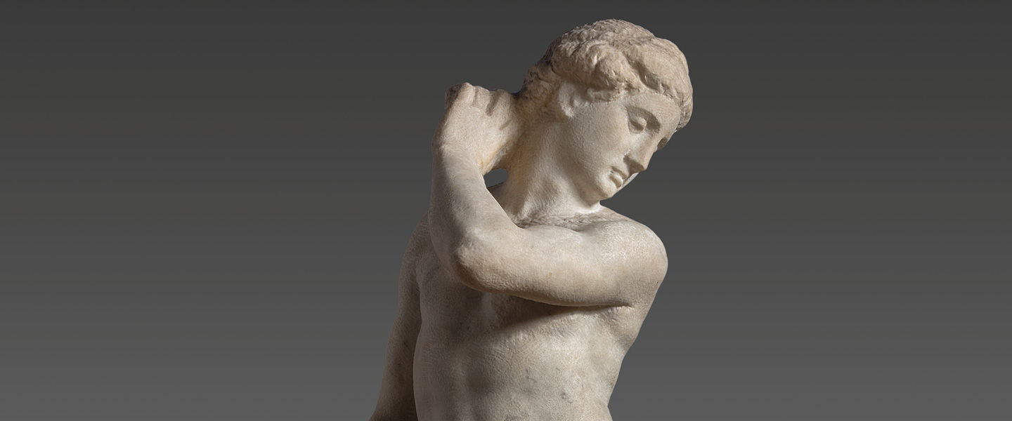 Detail view of Michelangelo's marble sculpture Apollo-David