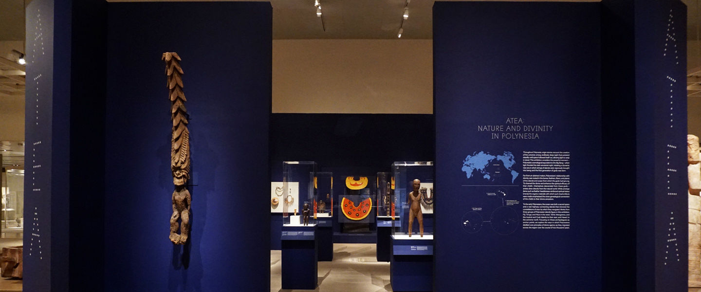 View of the entrance to an exhibition about Polynesian art from the 19th century