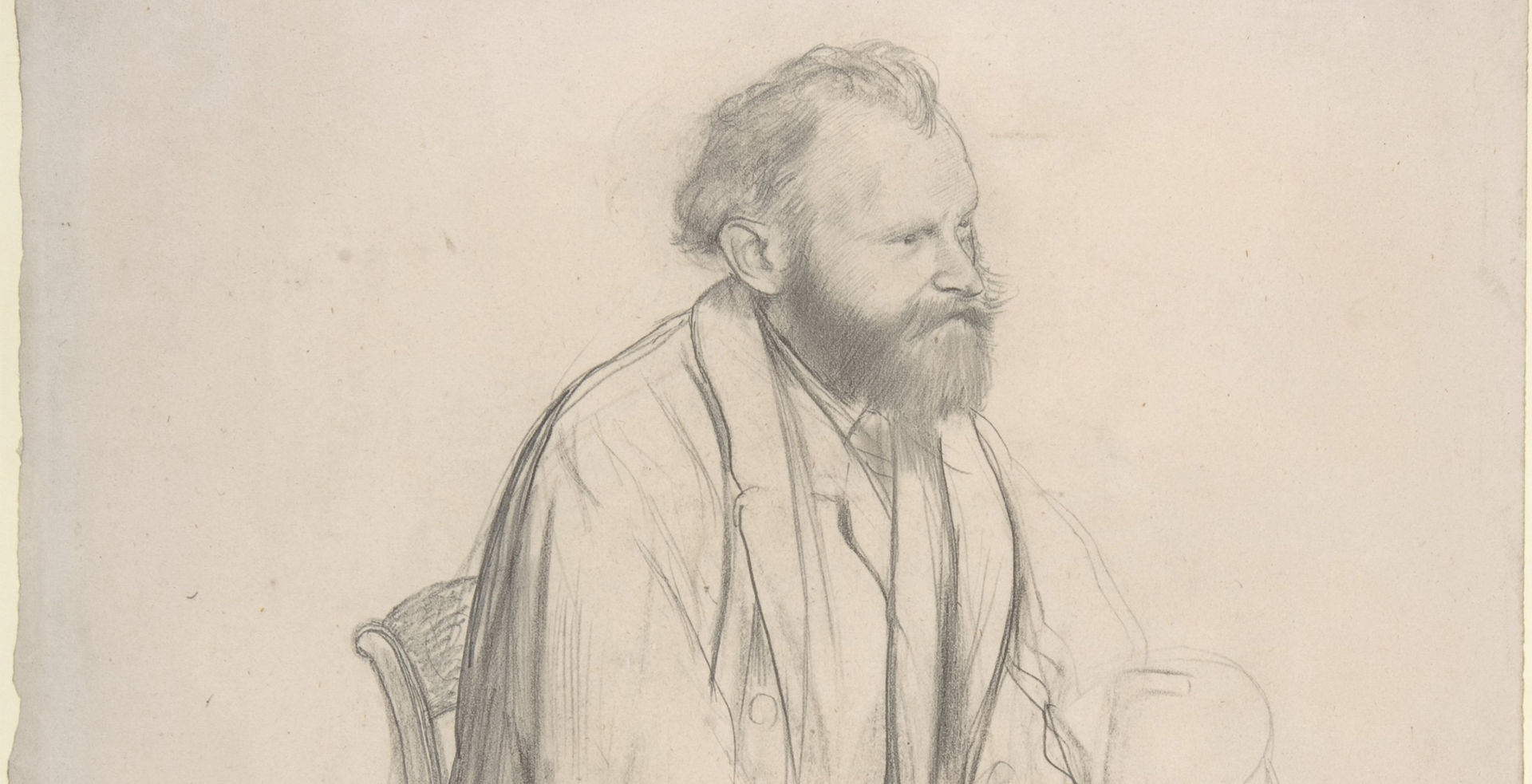 Sketch of man looking to the side against beige background