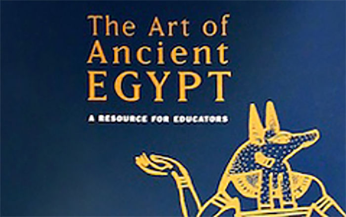 Cover of a brochure with a line drawing of a kneeling Anubus, the Egyptian dog-headed deity 