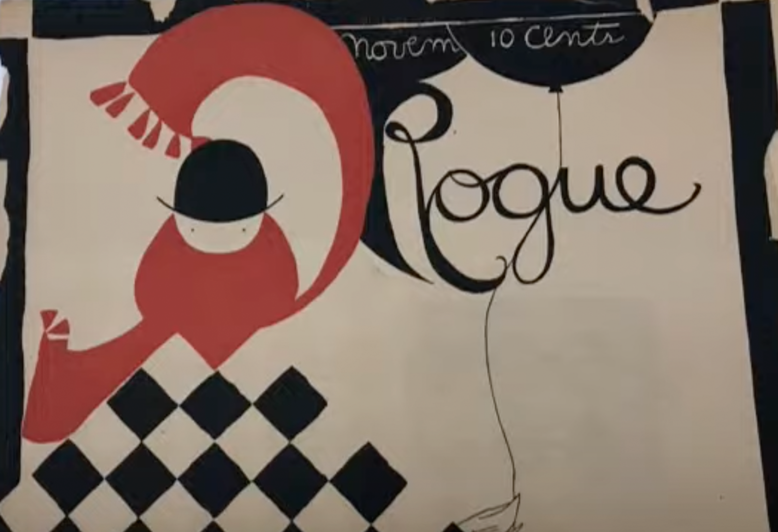 Rogue magazine cover with a drawn woman in a red scarf with a black and white checkerboard skirt.