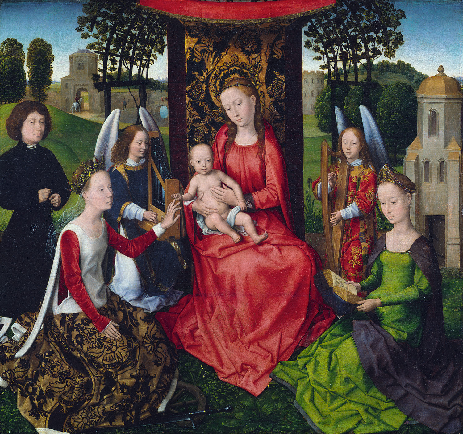 Virgin and Child with Saints Catherine of Alexandria and Barbara, by Hans Memling, 1479