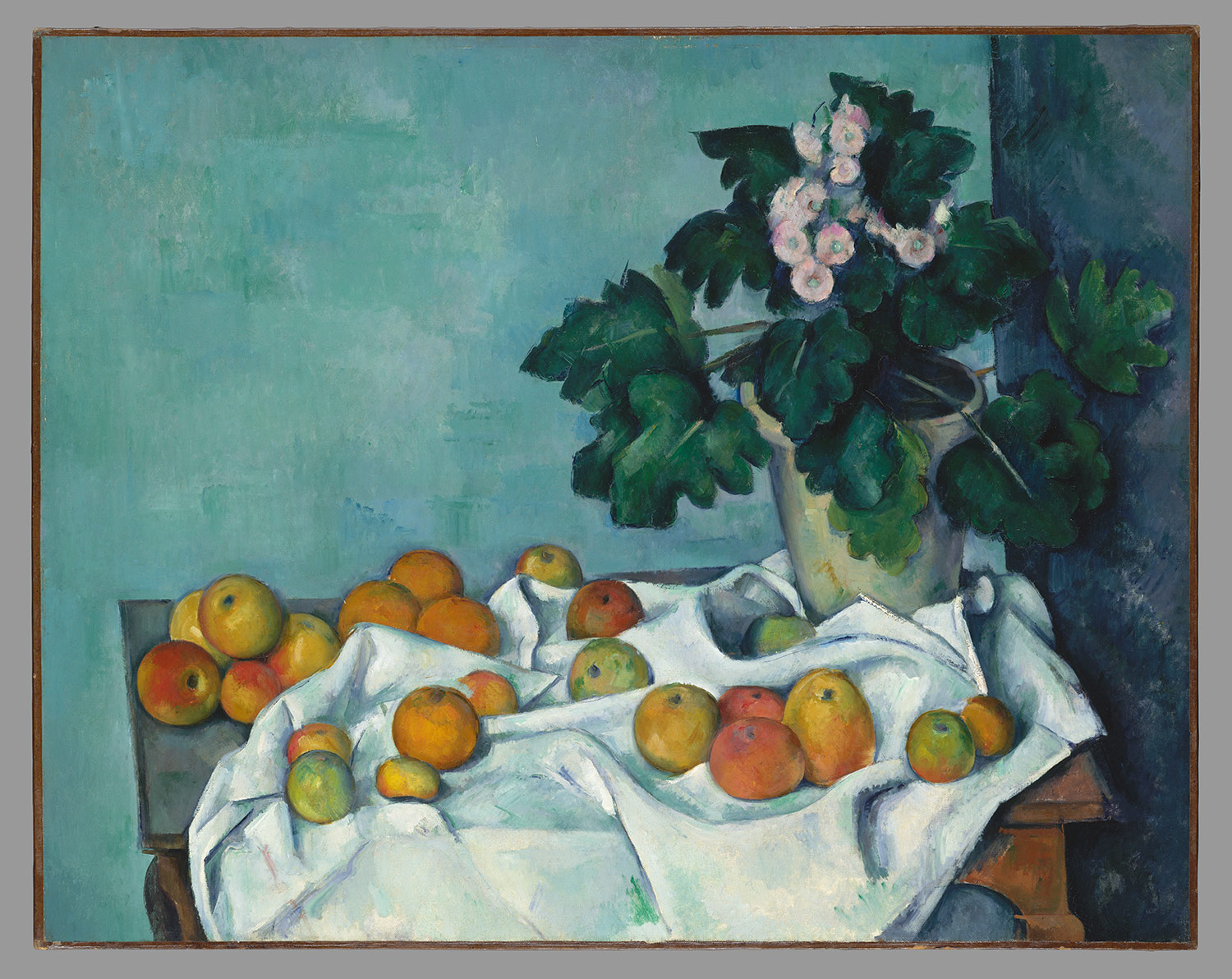 Still Life with Apples and a Pot of Primroses, ca. 1890. Paul Cézanne 
