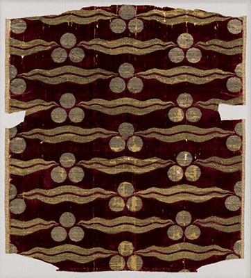 Fragmentary Silk Velvet with Repeating Tiger-stripe and Chintamani Design