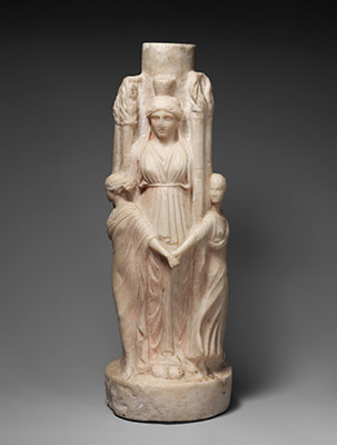 Marble statuette of triple-bodied Hekate and the three Graces