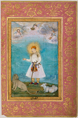 Akbar With Lion and Calf, Folio from the Shah Jahan Album