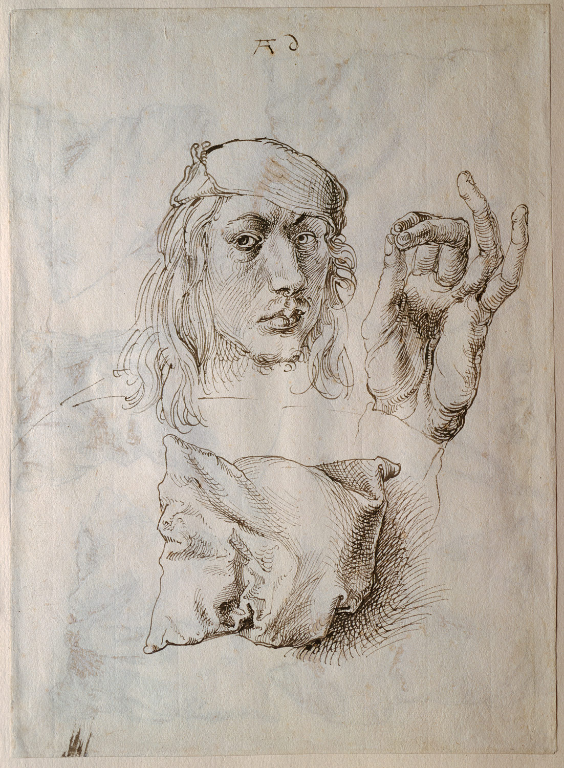 Self-portrait, Study of a Hand and a Pillow (recto); Six Studies of Pillows (verso)