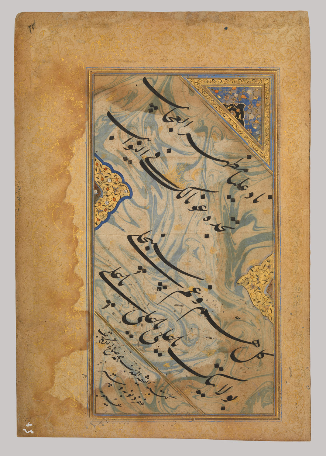 Album leaf with a Shici invocation, 17th century India (Deccan or Kashmir) Ink, colors, and gold on paper Album leaf with a Shici invocation, 17th century India (Deccan or Kashmir) Ink, colors, and gold on paper
