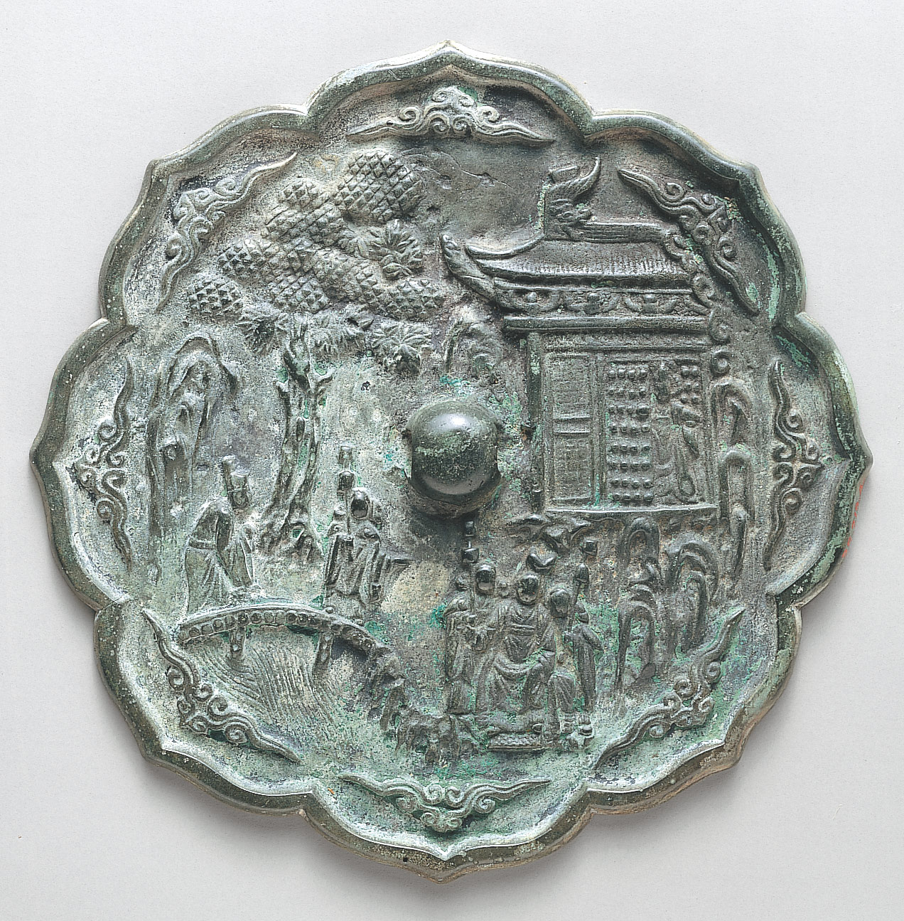 Mirror with decoration of figures in a landscape