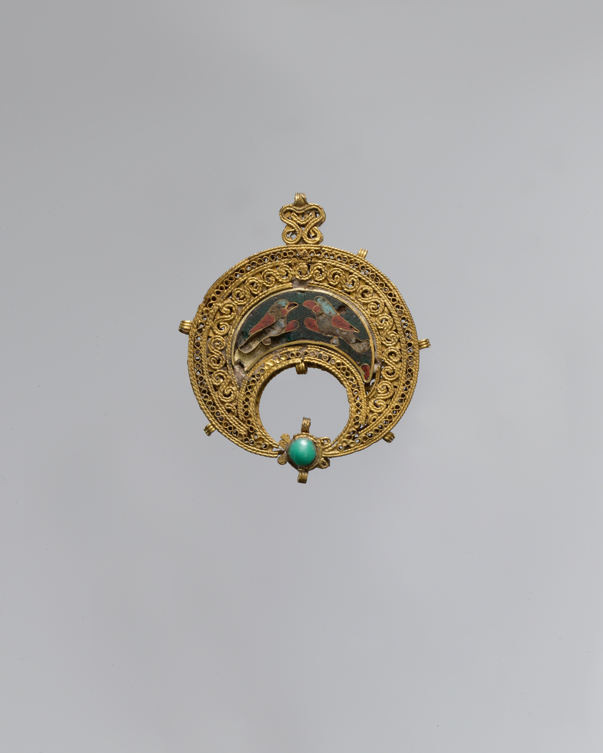 Crescent-Shaped Pendant with Confronted Birds