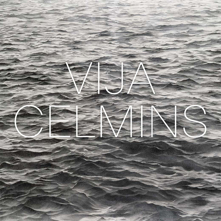 Close-up black-and-white drawing of ocean waves; the following centered, overlay text appears: "VIJA CELMINS"