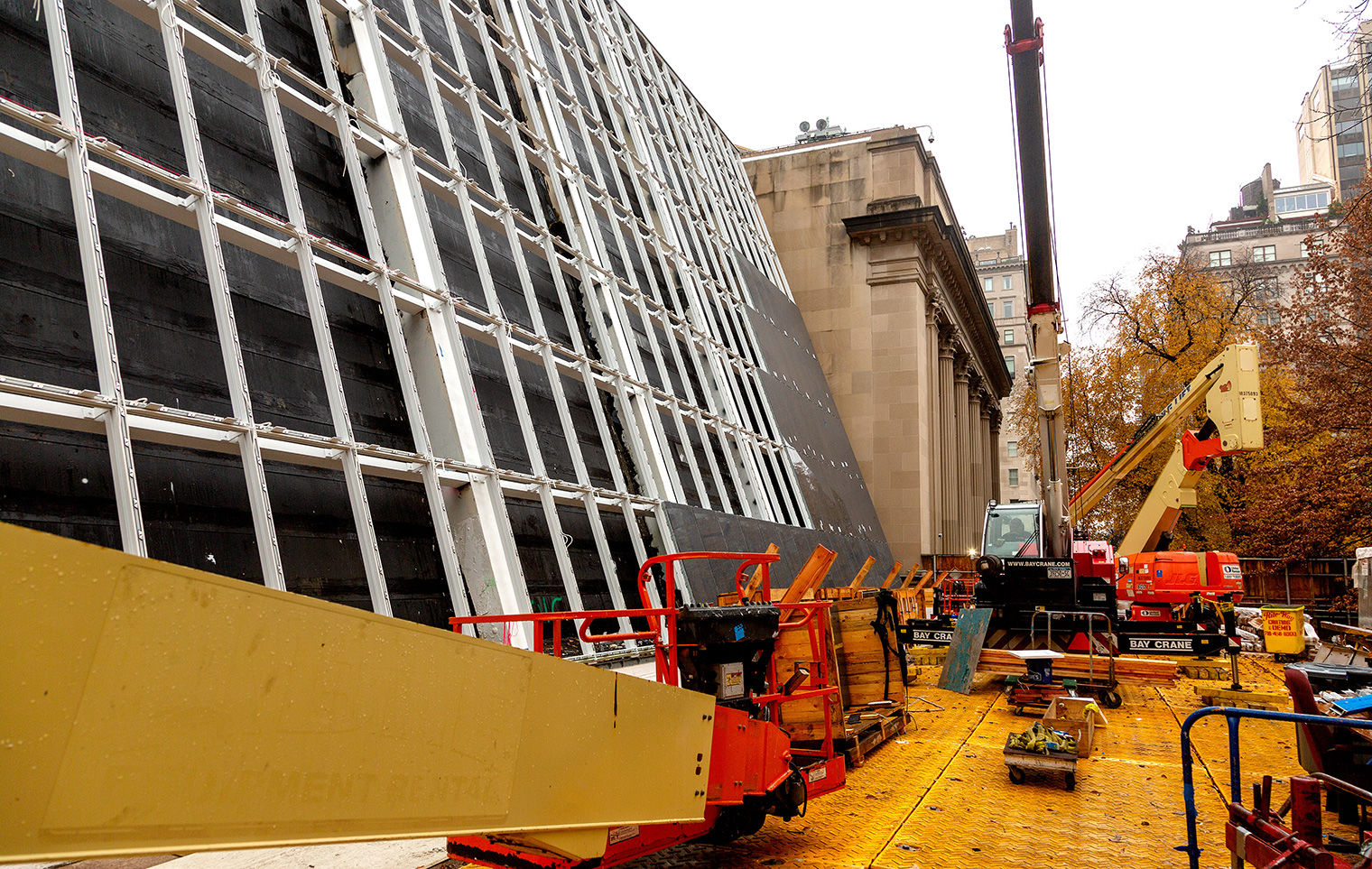 Exterior view of installing the new curtain wall of The Michael C. Rockefeller Wing at The Met Museum