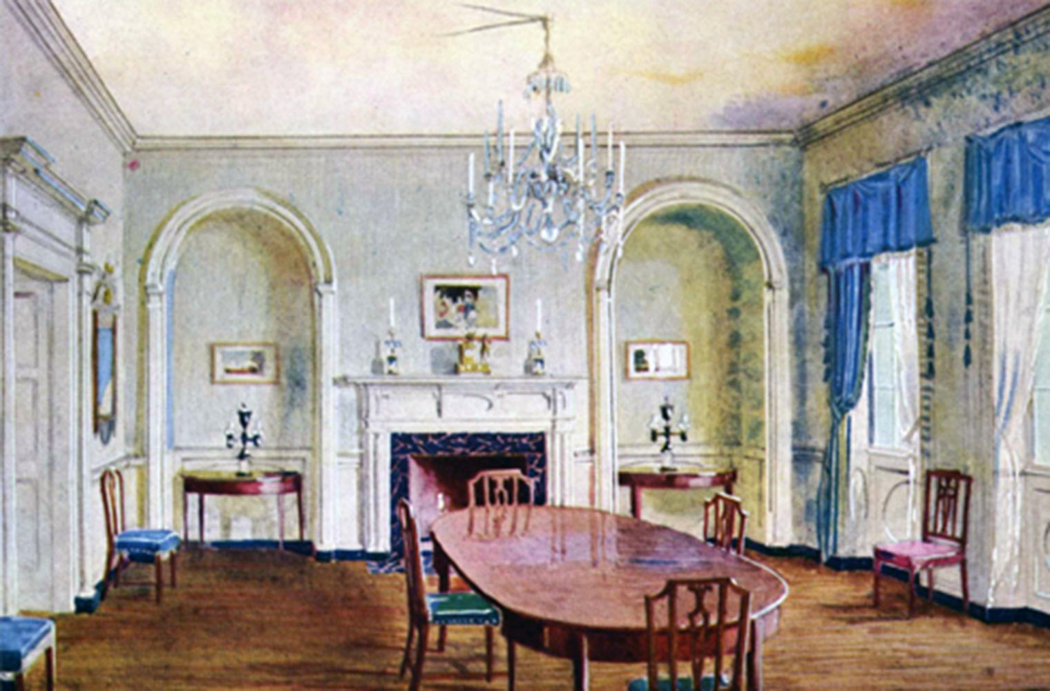 Painting of the Fireplace wall of the Baltimore Room at The Met in 1924
