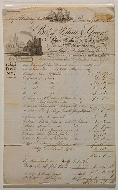 Original bill of sale from Pellatt & Green from 1818 for the table service pictured above