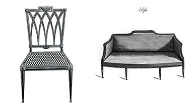 Left: Plate 23 in George Hepplewhite's Cabinet-Maker and Upholsterer's Guide (1788)   Right: Plate 9b in George Hepplewhite's CabinetMaker and Upholsterer's Guide (1788)