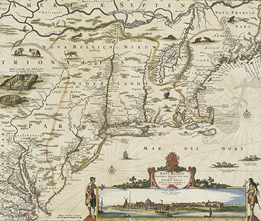 Detail of map showing Dutch settlement in present-day New Jersey.