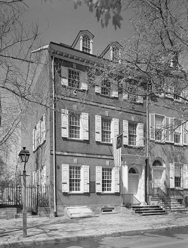 Archival black-and-white photograph of the Powel townhouse in Philadelphia