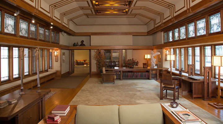 A view of a midcentury modern American living room