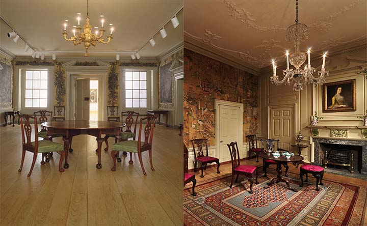 Composite image of two period rooms at the Met
