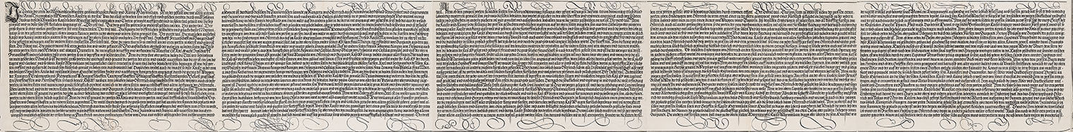 The base of the monumental arch is inscribed with five panels of writing in Gothic calligraphy