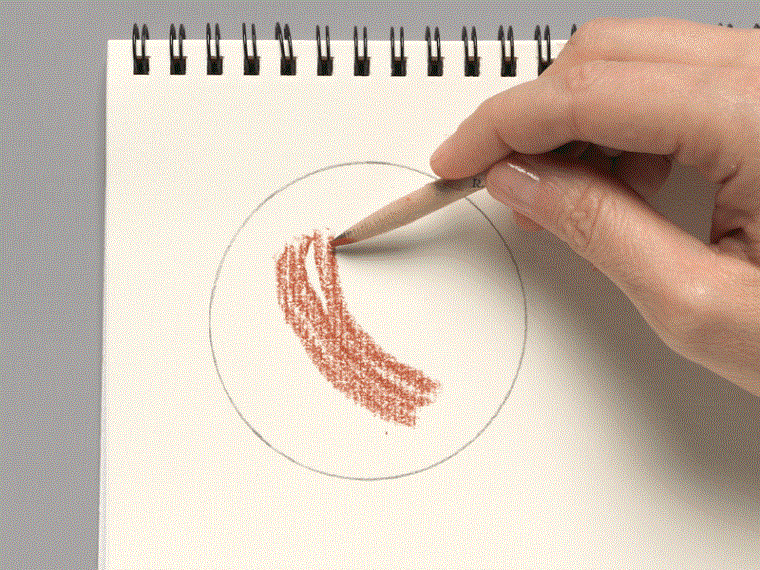 A moving image of a hand smudging chalk marks with a stick-like tool.