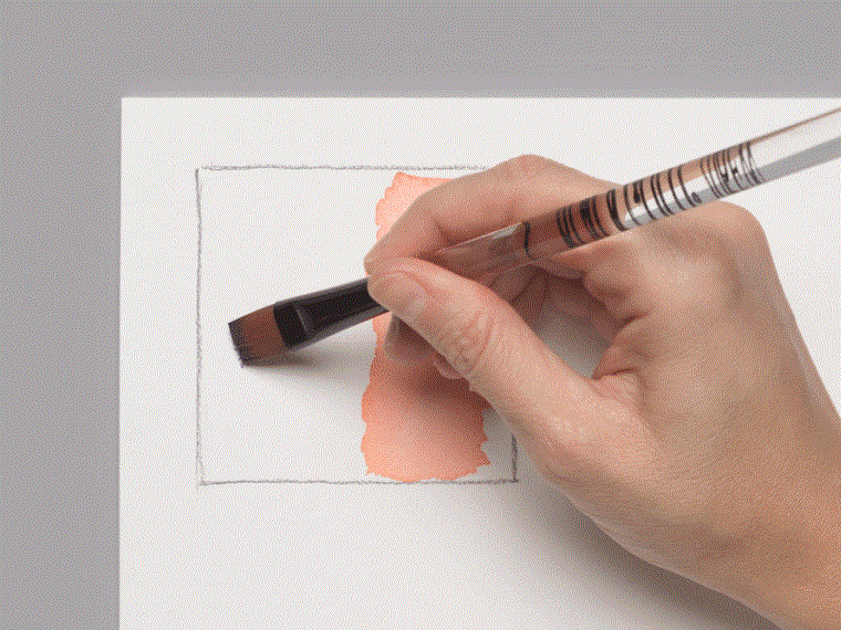 A moving image of spare, textured purple watercolor marks  being made on a spiral-ring notebook page over a translucent orange watercolor mark.