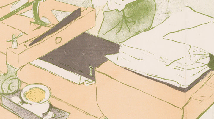 Detail of a Toulouse-Lautrec lithograph depicting a printing press