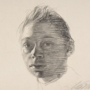 A self-portrait ink drawing by Käthe Kollwitz
