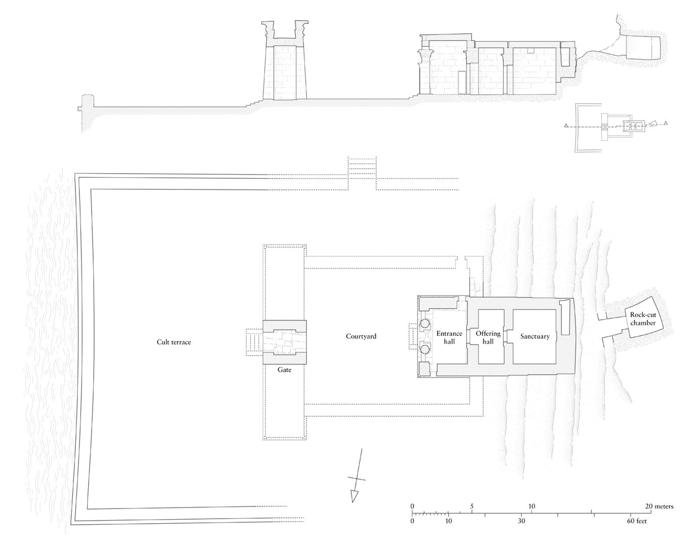 A computer rending of the plan and section of the Temple of Dendur.