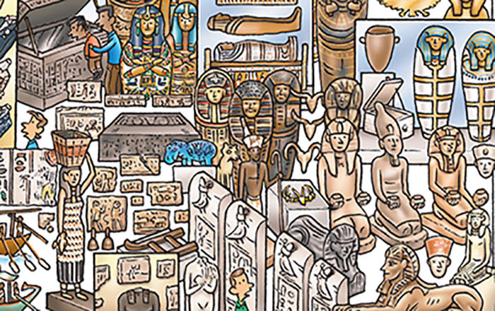 an illustrated Kids map showing blue hippo in Egyptian galleries