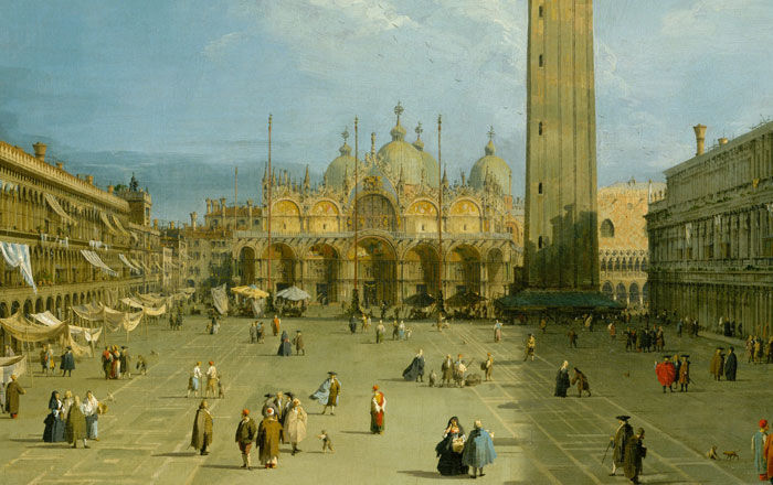 Detail view of a painting of Piazza San Marco by Canaletto (Giovanni Antonio Canal)