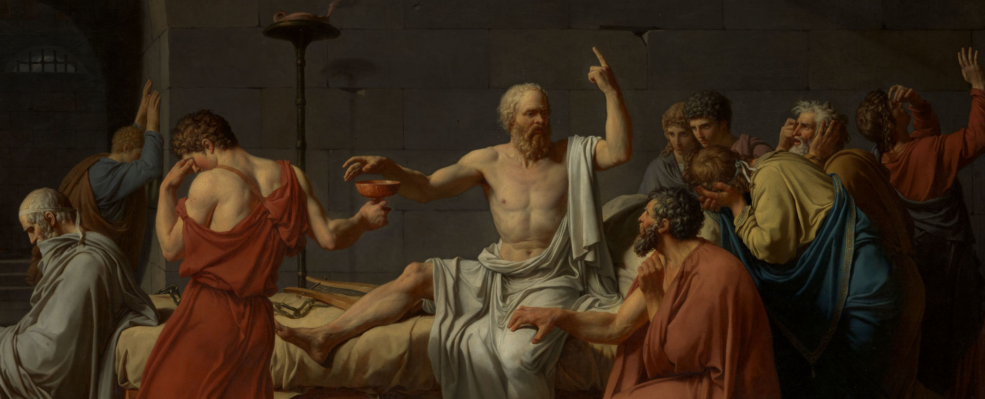 Detail view of Jacques Louis David's painting "The Death of Sophocles"