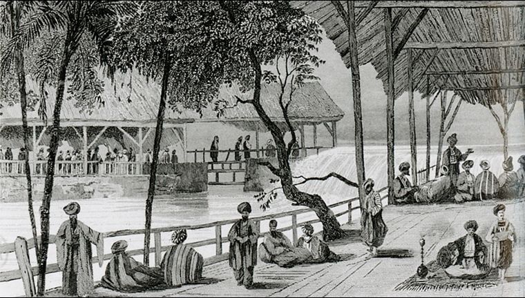 A coffeehouse in Damascus on the banks of the Barada River