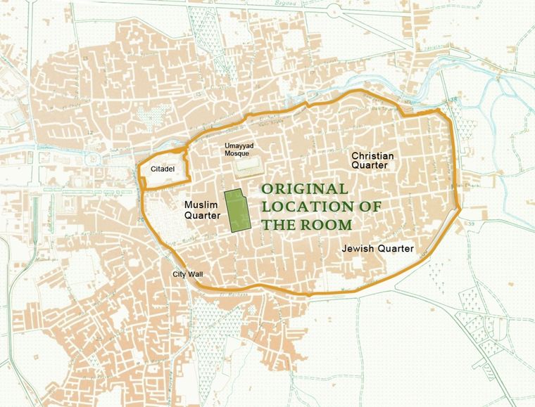 Map of the city of Damascus showing the location of the Damascus Room