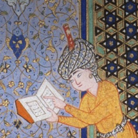 Image of man reading book from Islamic manuscript painting